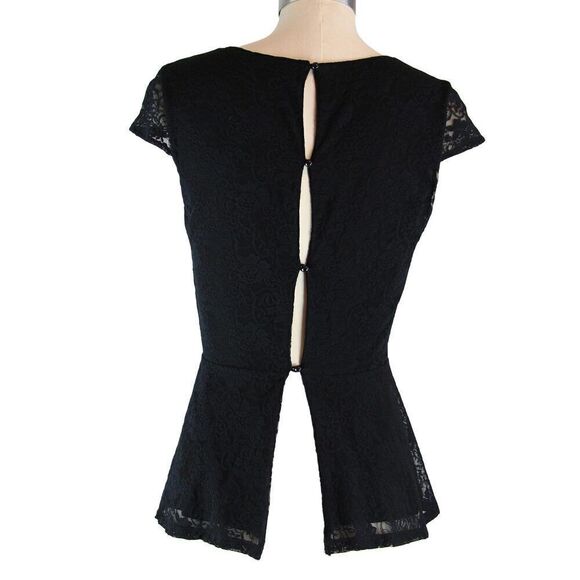 Guess Women Blouse Black Floral Lace Peplum Button Down Back Top US S EU 36 - Picture 1 of 8